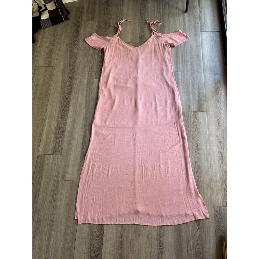 NSR Napean Dress Sea RD Pink  Size Large Long Maxi Pink Side Slit Cold Shoulder